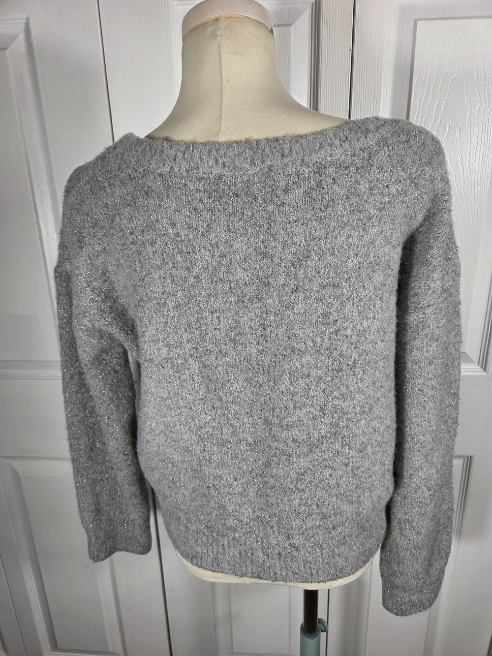 Maeve Anthropologie Bow Sweater Fuzzy Knit Coquette Gray Small